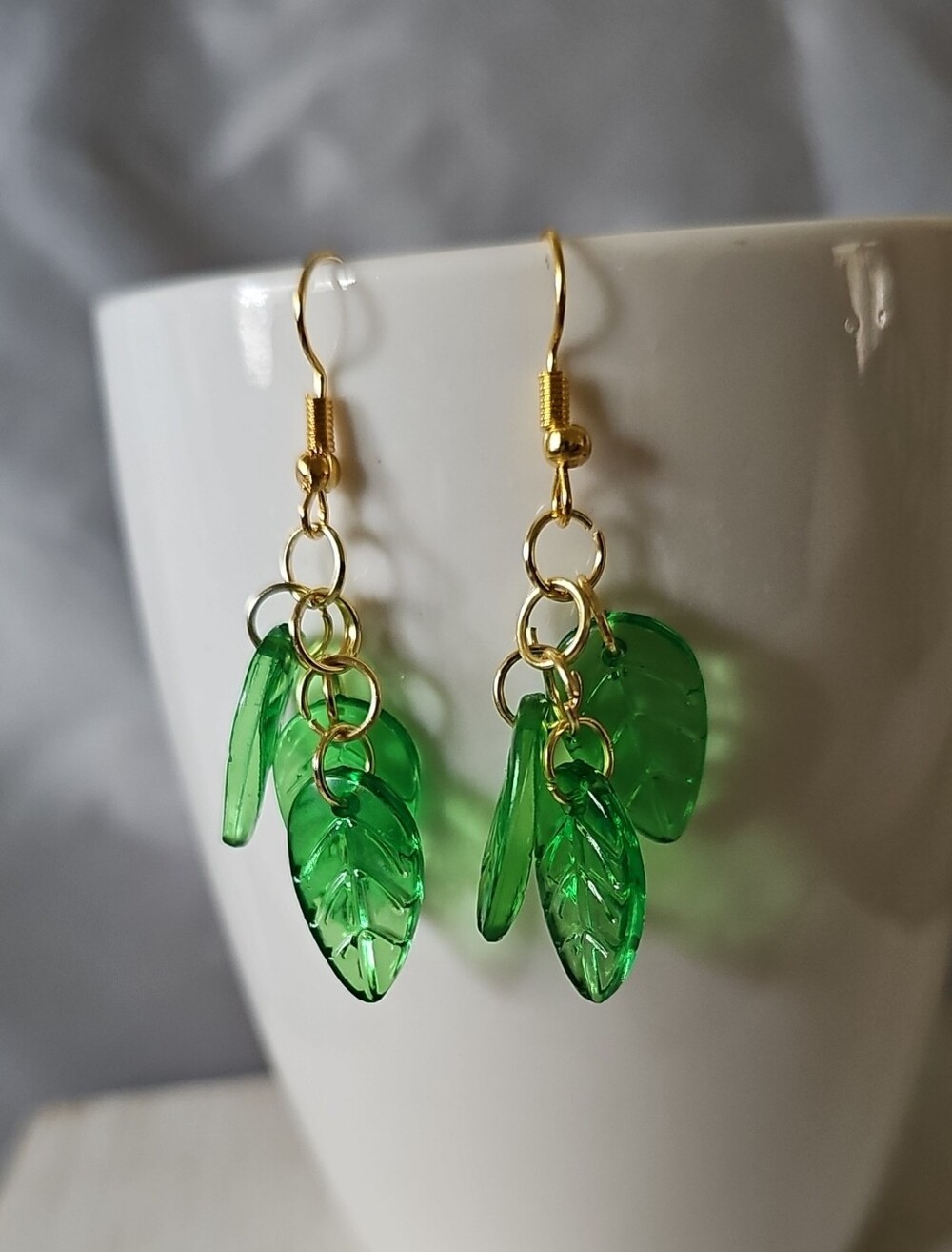 Green Leaf Dangle Earrings